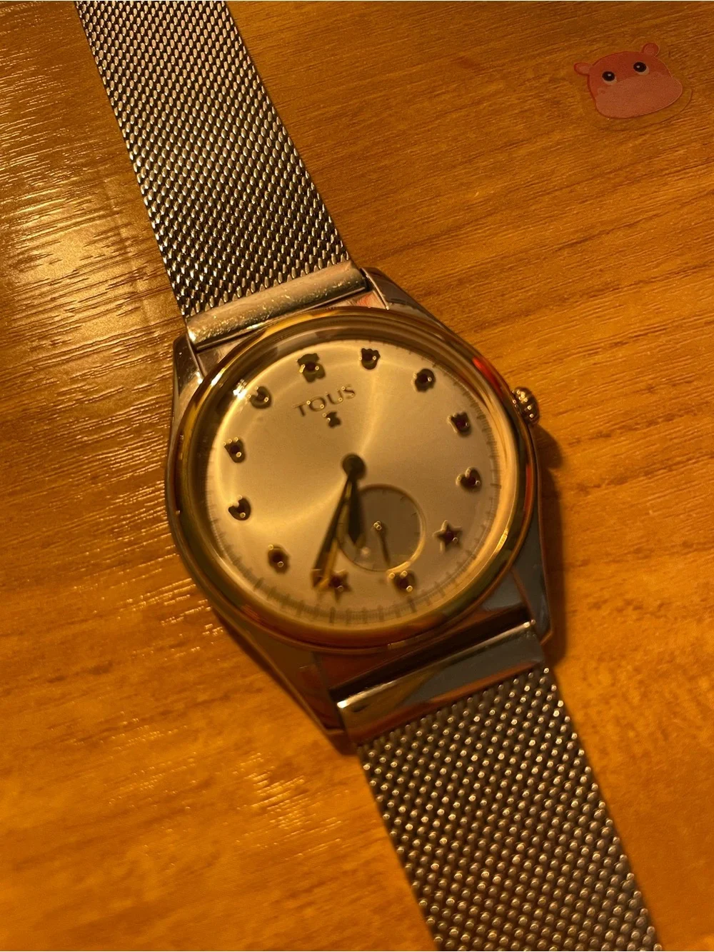 TOUS Silver Mesh Strap Watch with Heart and Star Markers and Ruby